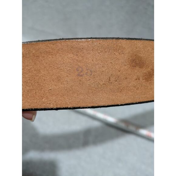 Vintage Black Leather Belt Embossed Pattern Floral Silver Blue Buckle‎ Betty 28" - Picture 7 of 9